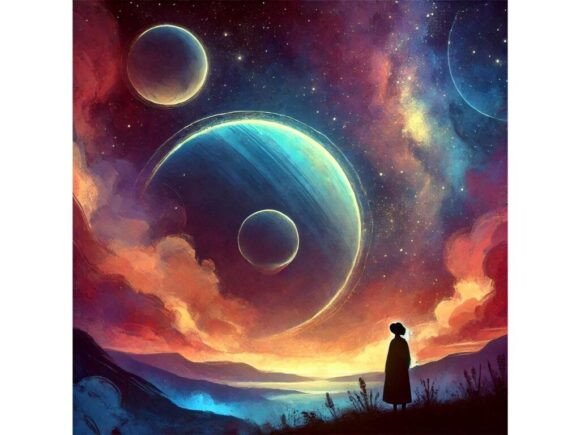 Download A Painterly Style Space Scene with Plane - Paint Collection