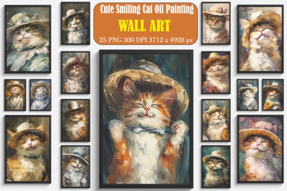 Download Cute Smiling Cat Oil Painting Wall Art - Paint Collection